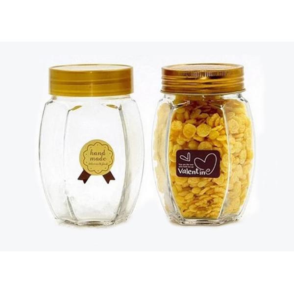 Oval Hexagonal Glass Honey Jars Transparent Color Moistureproof Feature