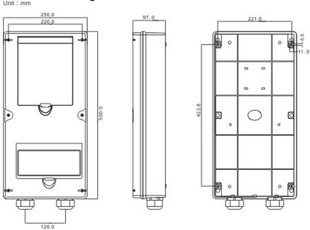 Single Position Three Phase Electricity Meter Box IP54 With Hinges , Lock And