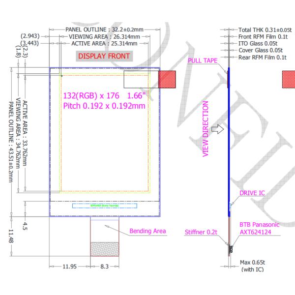 Customize OEM 1.66" Bendable 262K 24 Pin PM OLED Screen Display Module