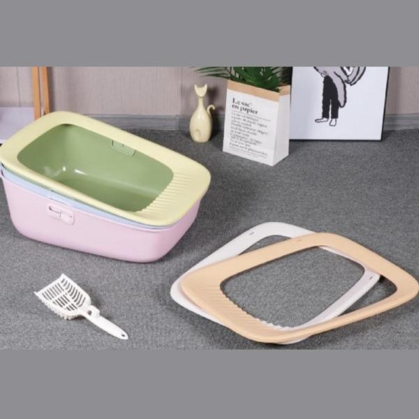 Green Pink Cat Toilet PP Pellet Litter Box With Scoop Durable