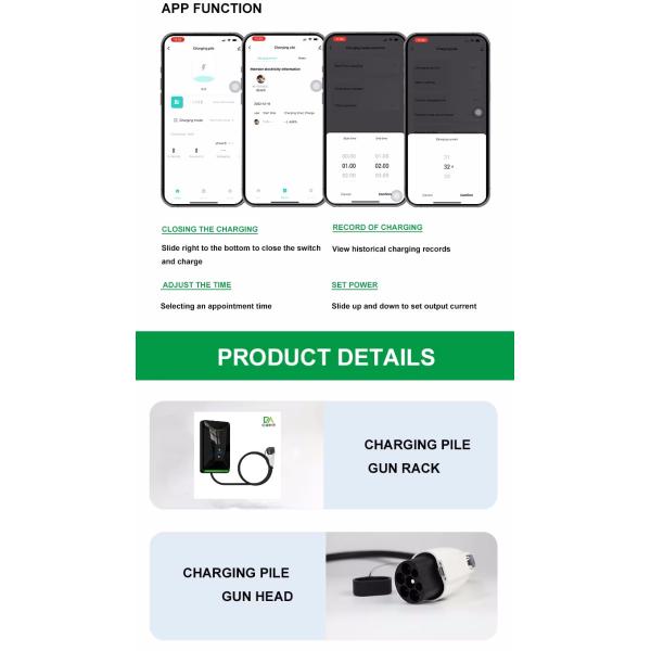 7kw AC EV Charger 32A GB/T Charging Cable Adjustable Output Current Portable Electric Car Charger With Digital Screen