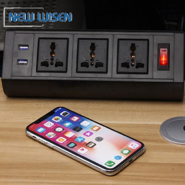 110V-240V Desk Clamp Surge Protector Power Strip Outlet Flip Up