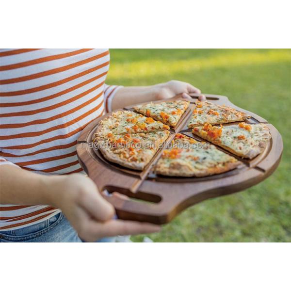 16.5x13x0.5" Customized Bamboo Round Wooden Pizza Cheese Cutting Board With Handles