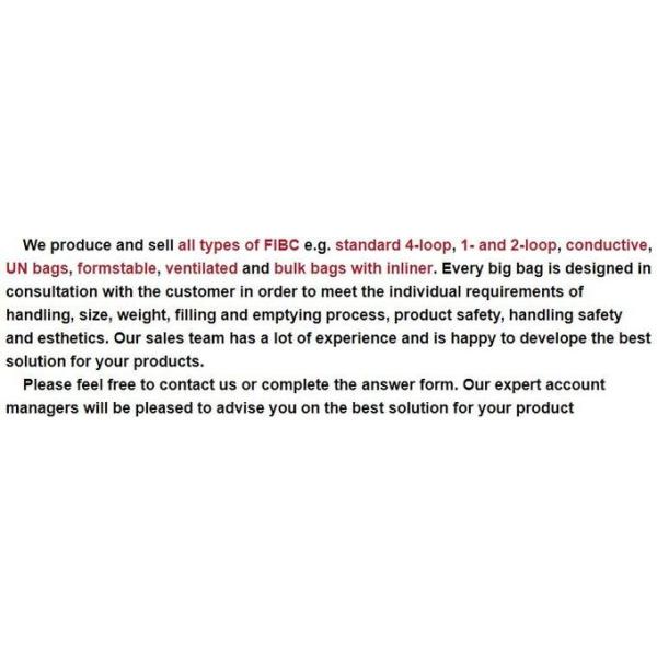 100% Pp Woven FIBC Jumbo Bags , Pp Jumbo Bags For Sand Polypropylene