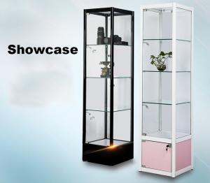 China Home Square Glass Showcase Tower Display Square Glass Display Cases For Collectibles on sale