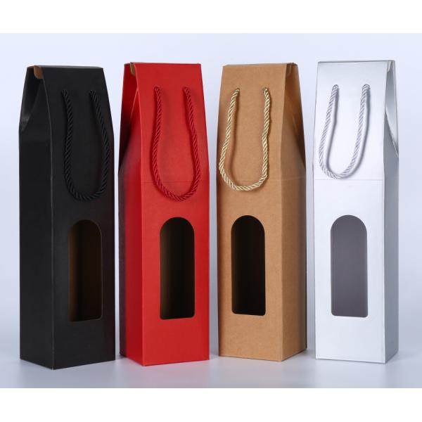 UV Coating 2 Ply Wine Bottle Paper Bags With Cut Out Windows wine bottle drawstring fabric bag packaging