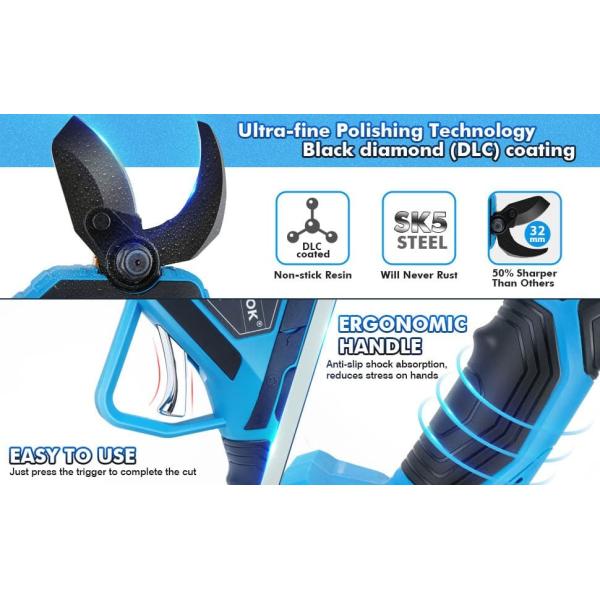 KOMOK Electric Tree Pruning Shears With SK5 Blades 2pcs 2000mAH Battery