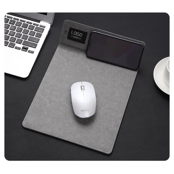 Customized Led brand logo wireless charging office mouse pad for mobile phone charging