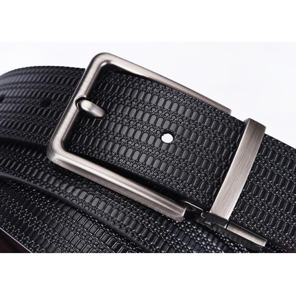Fashion Quality Black Brown Reversible Men Genuine Embossed Cowhide Leather Dress Belt With Rotating Buckle