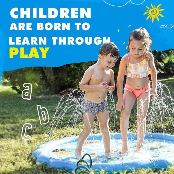 68'' Backyard Splash Pad Educational Inflatable Kiddie Pool With Sprinkler For Babies And Toddlers