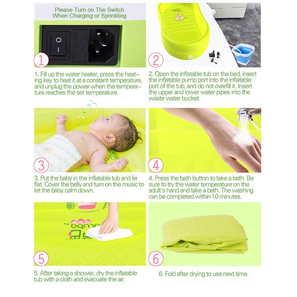 Non Toxic PVC Inflatable Baby Tubs With Smart Water Heater Shower Set