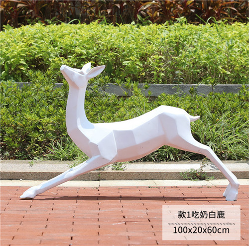 Custom Geometric Fiberglass Life Size Deer Statue Garden Animal Sculptures