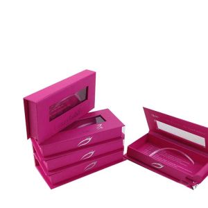custom red pvc window eyelash packaging box eyelash pack box with ribbon closure