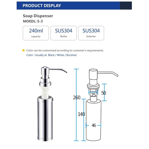 SUS304 Sink Accessory 240ml Sink Soap Dispenser Bottle Indenter PE Straw