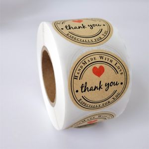 China Oilproof On Rolls Kraft Private Round Thank You Print Sticker Labels wholesale