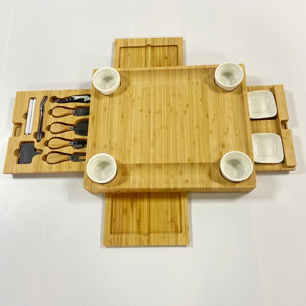 Natural Bamboo Kitchen Cutting Board With Multifunctional Knives And Drawer