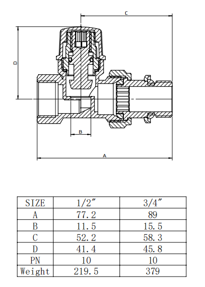 10 Bar ISO228 Thread Straight Type Manual Radiator Valve