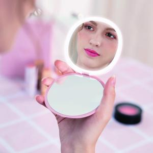 China Upscale Thin Makeup Mirror 1X/3X Glossy LED Light Compact Mirror Light USB Rechargeable wholesale