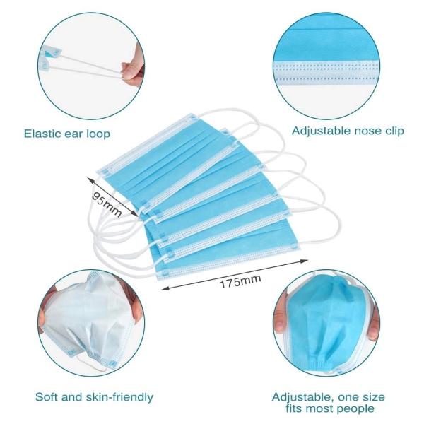Ears Wearing Blue 3 Ply Non Woven Face Mask