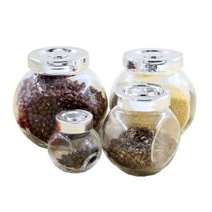 Clear Flat Drum Shape Empty Glass Jars Food Storage For Candy / Spices
