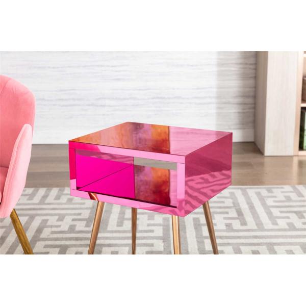 Peach Color Mirror Coffee Bedside Table 17.91inch Width Long Time Using