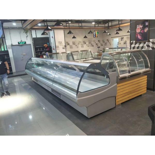 Stainless steel 201 Curved Glass Display Deli Fridge For Meat Butchery
