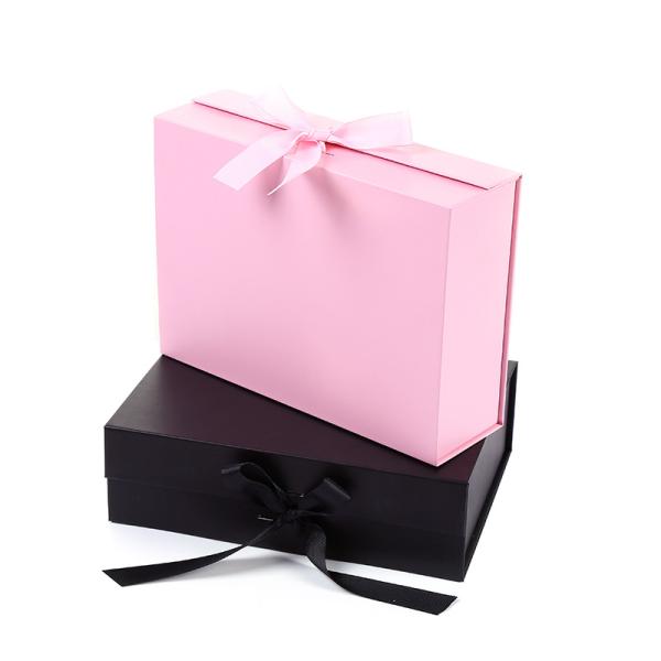 Magnetic Closure Cardboard Box Hamper Pink Corrugated Boxes Gift Mailer With Ribbon