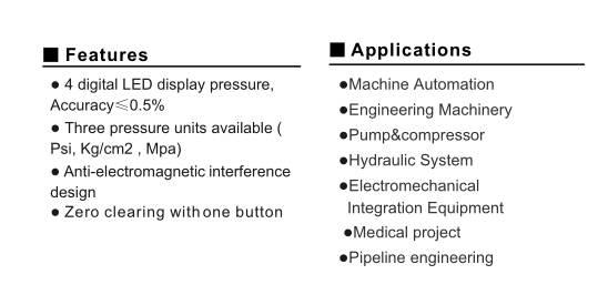 Industrial Hydraulic Digital Pressure Gauge 4 Digital LED Display Pressure 0.4Kg