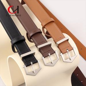 China Tiktok Ladies Leather Belt Proposal With PU Material Golden Triangle Buckle wholesale