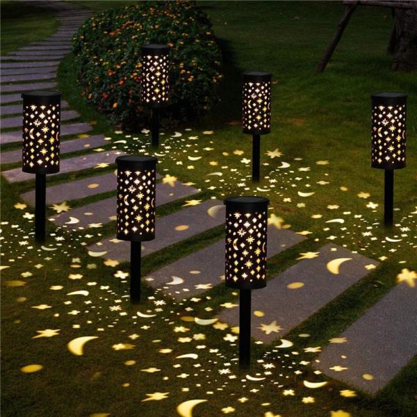Iron Hollow Solar Lanterns For Outside Star Moon Retro Light Terrace Path Decoration IP66