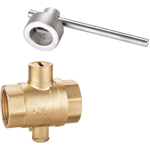 1402 Magnetic Lockable Brass Ball Valve DN20 DN25 DN32 DN40 DN50 with Straight Line Patterned Stemhead and Meter Outlet
