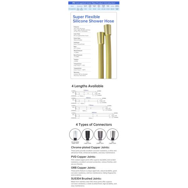 Food-Grade Kink-Free Silicone Shower Hose Attachment for Handheld Shower Head