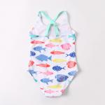 Girl's little fish print Criss Cross Seam for one piece swimwear