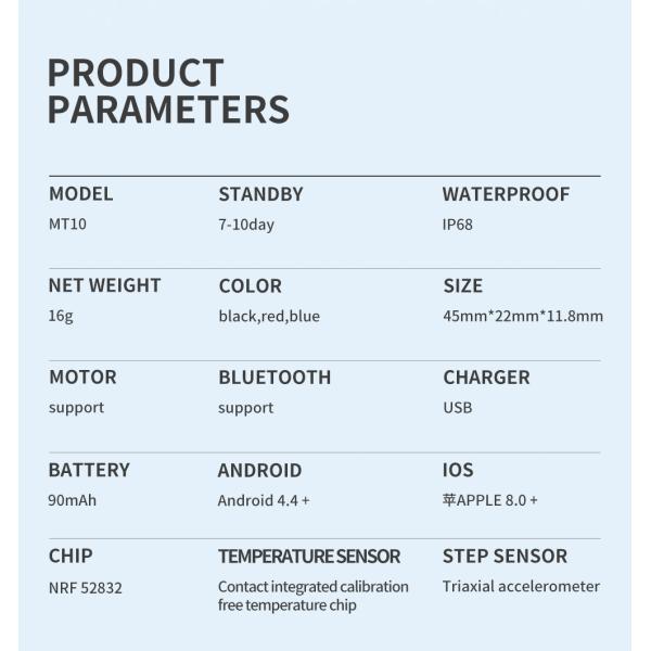 MT12 NFC Flash Temperature Sleep Monitoring Smartwatch 90mAh IP68 Exercise Fitness Watch