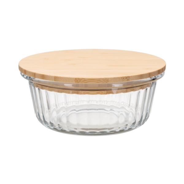 Striped Glass Food Container with Bamboo Lid