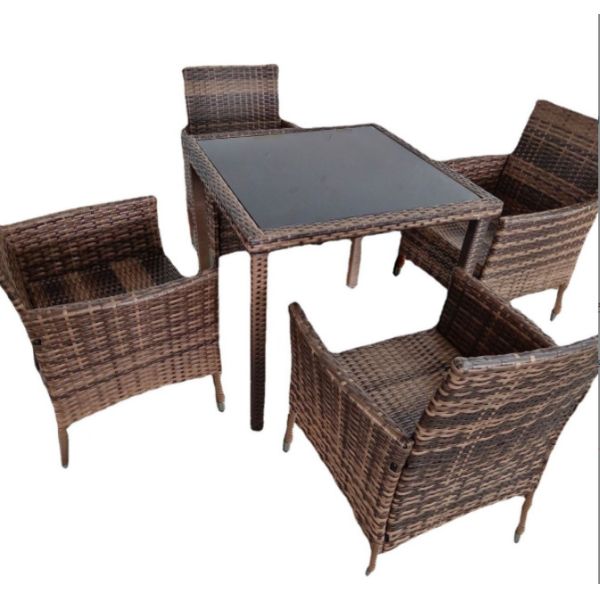 5 Pieces Outdoor Patio Wicker Dining Set Rattan Detachable Stylish Comfortable