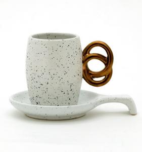 China 3oz Creative Tea Coffee Cup And Saucer Ceramic With 3d Handle Ceramic Tea Cup Set on sale