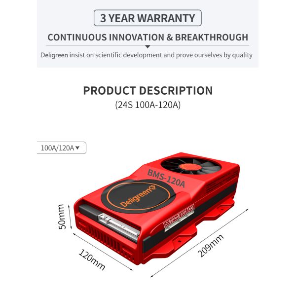 Daly Lifepo4 24S 120A Smart Bms With Fan Bt Blue Tooth Can Lcd Board Thickness 1.6mm Over charge protection