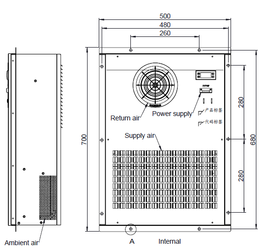 Aluminum DC48V 60W/K Cabinet Heat Exchanger Heat Pipe Type Remote Control Alarm Out