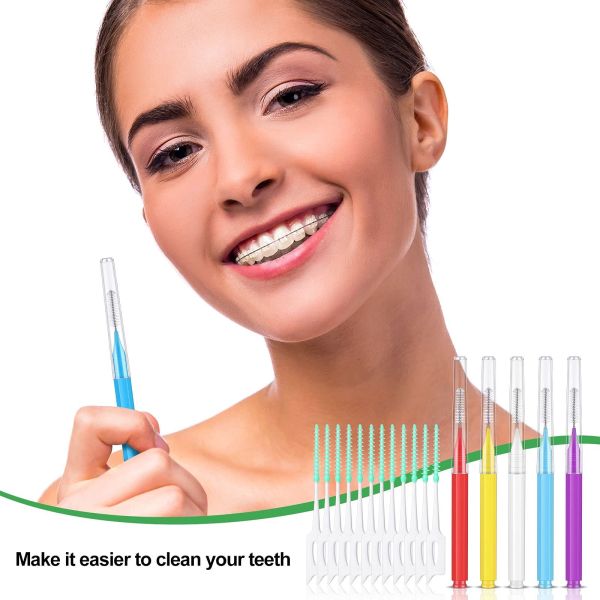 250 Pcs Interdental Brush Set For Braces , Disposable Braces Flossers Stylish Color