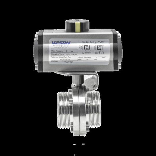 SS304 T Type Three Clamp Pneumatic Ball Valve 250mm Encapsulated