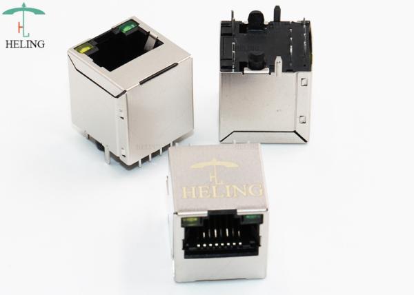 Vertical Type Magnetic RJ45 Connector 8P8C With LED Indicator Pipe Top Entry