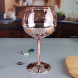 China 11cm Dia 2pk Pink Gin Glasses Ion Plated Balloon Crystal Wine Glass on sale