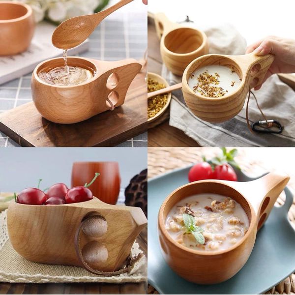 Eco Friendly Oak Wooden Drinking Cups 2.5 inch Height Lightweight With Carabiner