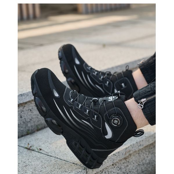 Black / Gray Fly Weave Safety Boots With Kevlar Midsole And Air Cushion Sole For Comfortable Work