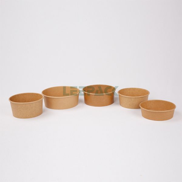 Custom LOGO Printing kraft paper bowl 500ml 1000ml 1300ml take-away food container for salad noodles snacks with lids