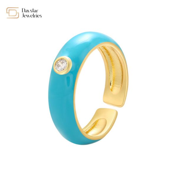 Simple Zircon Chunky Dripping Oil Rings Adjustable Summer Jewelry