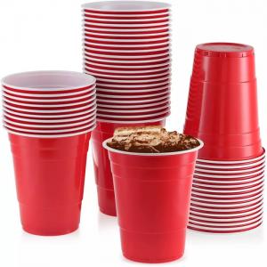 China 16 Oz Red Plastic Party Cups PS Disposable Solo Red Cups For Wine Beer Cold Drinks wholesale