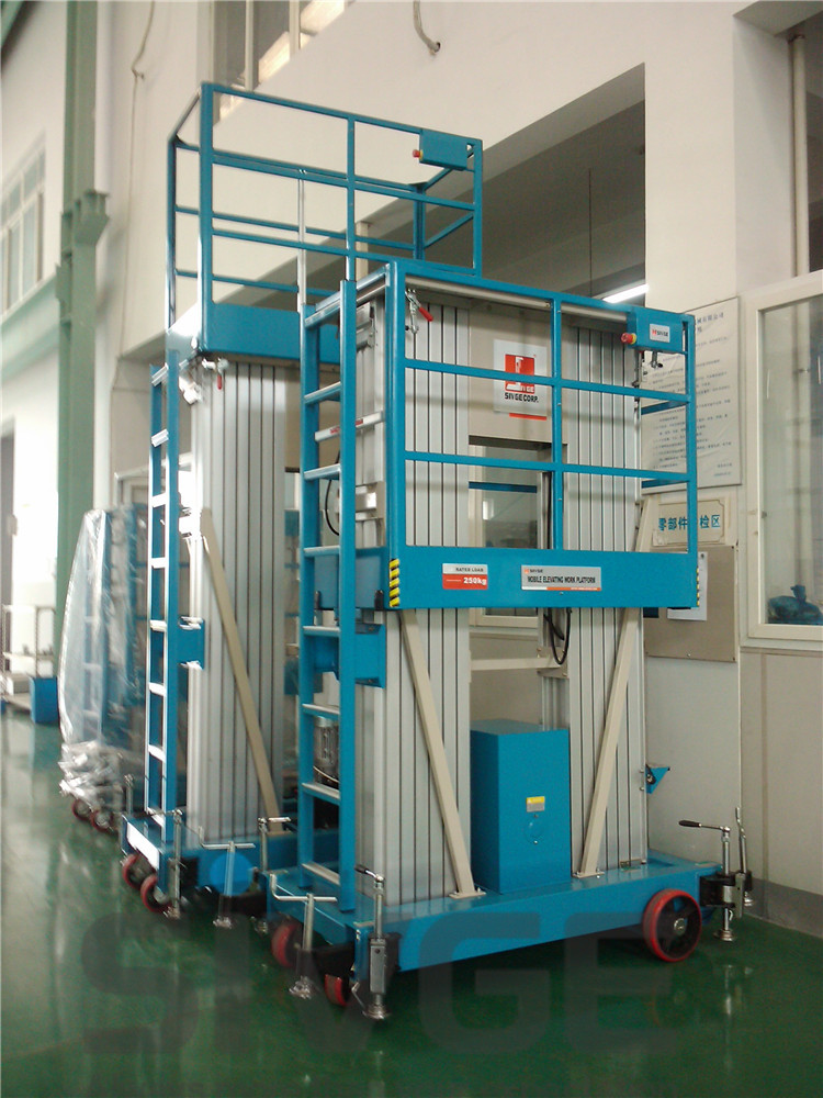 8 Meter Platform Height Hydraulic Lift Ladder Dual Mast For Wall Cleaning