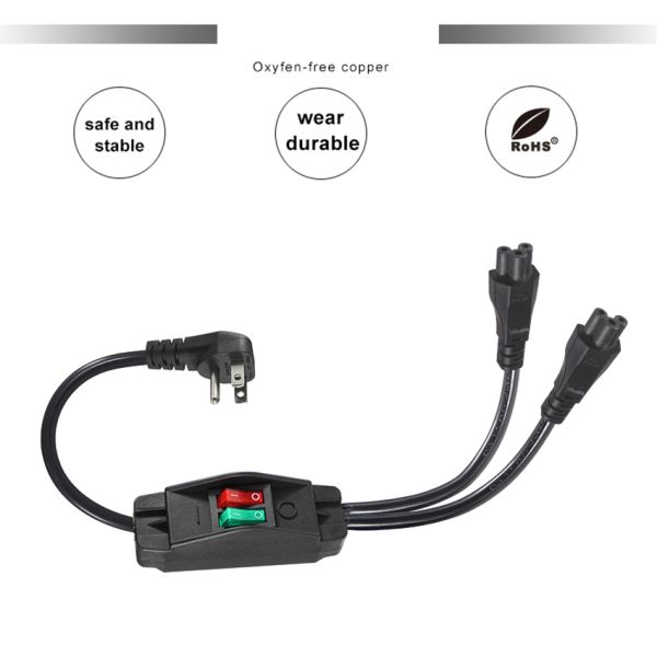NEMA 5-15P to Dual IEC C5 Power Splitter with Switch 125V 10A